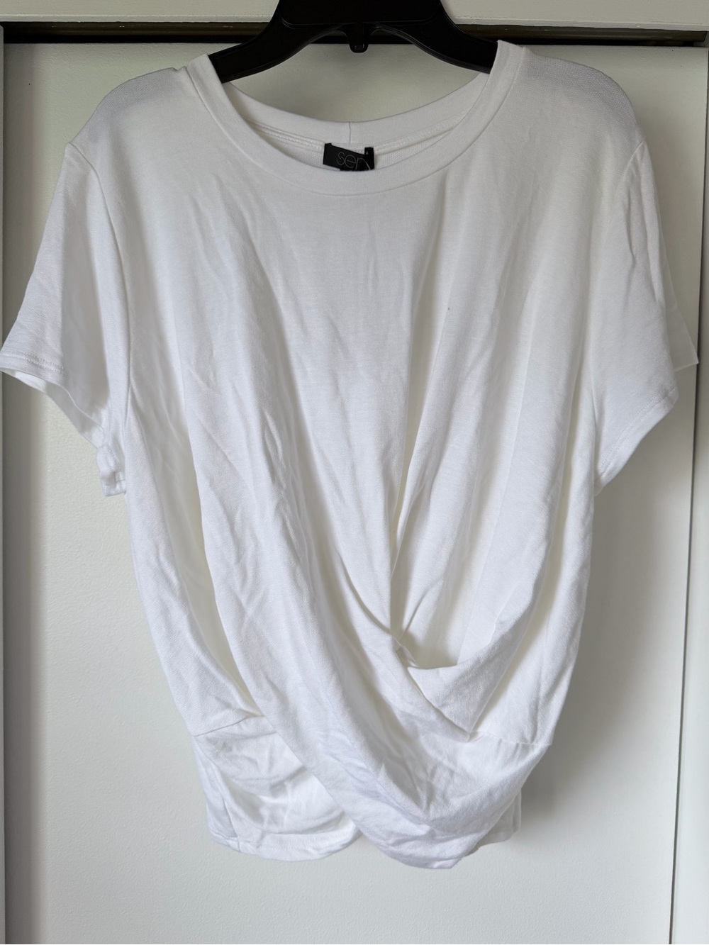 Women's White Draped Front Short Sleeve Top